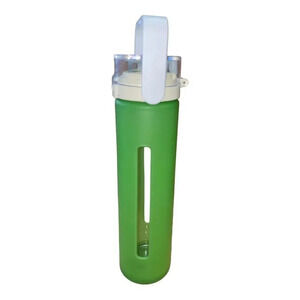 STARBUCKS Flip Cap Glass Water Bottle Green Silicone Sleeve 16 oz Classic Travel
